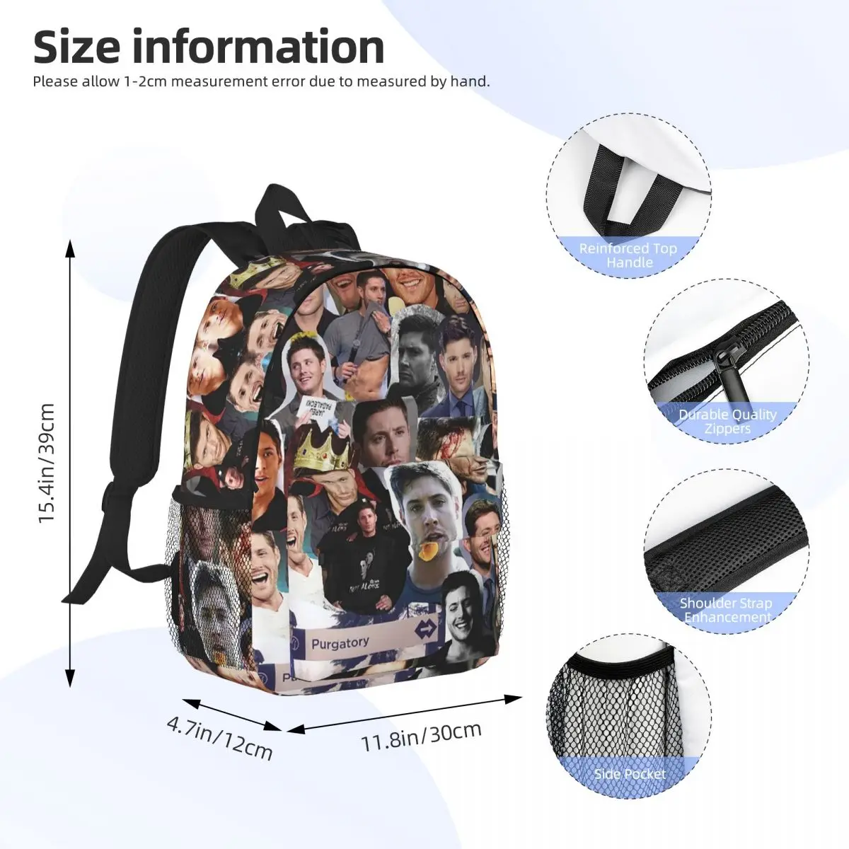 Jensen Ackles Collage Backpacks Boys Girls Bookbag Fashion Students School Bags Travel Rucksack Shoulder Bag Large Capacity