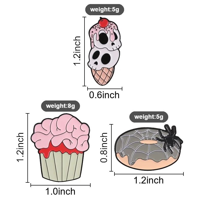 Goth Spooky Dessert Badge Skull Ice Cream Brain Cupcake Spider Donut Enamel Pin Halloween Creepy Brooches Gift Decor Accessories