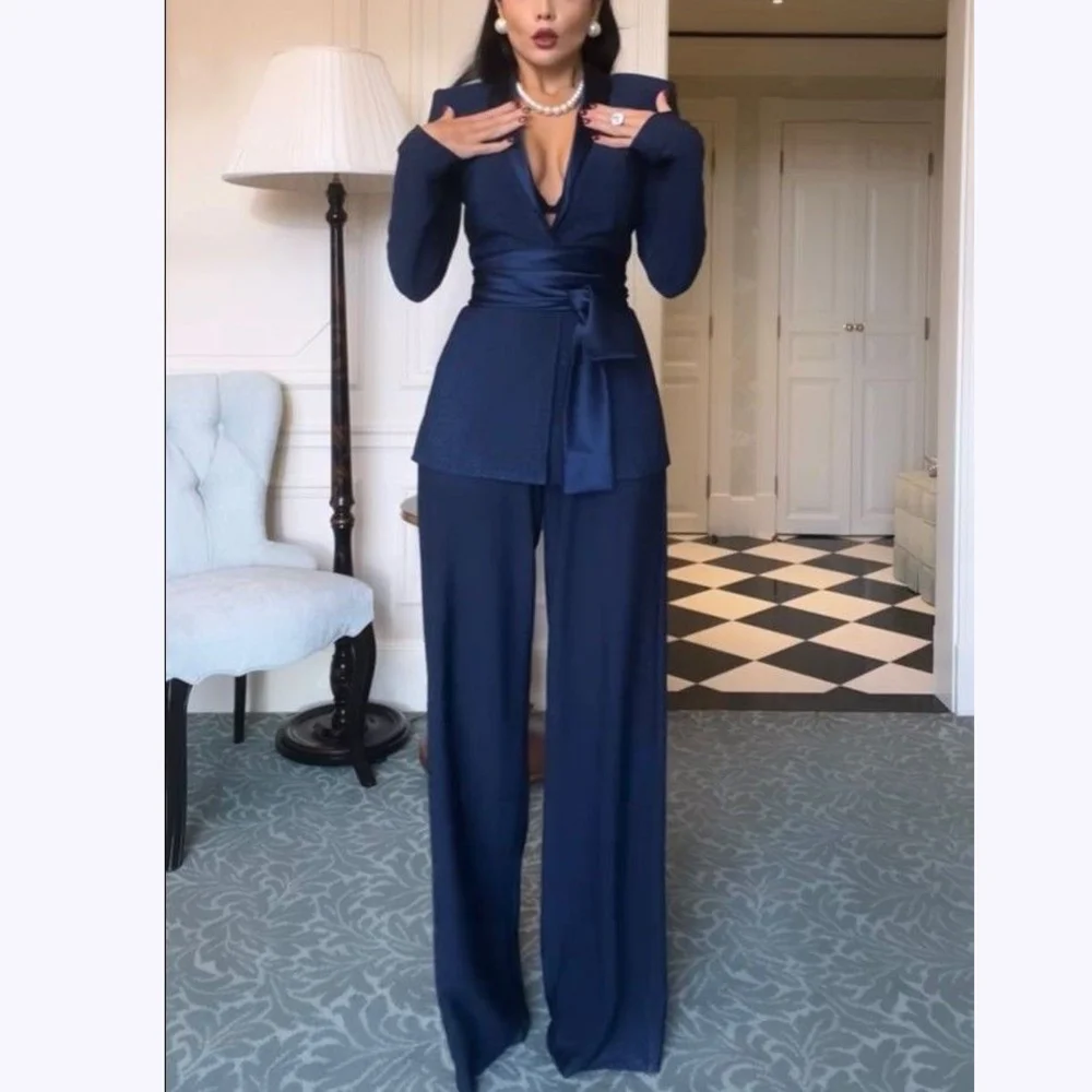 

High Quality Women Suits Classic Fit 2 Piece Solid Color Shawl Lapel Elegant Casual Blazer Pants Daily Office Lady Customized