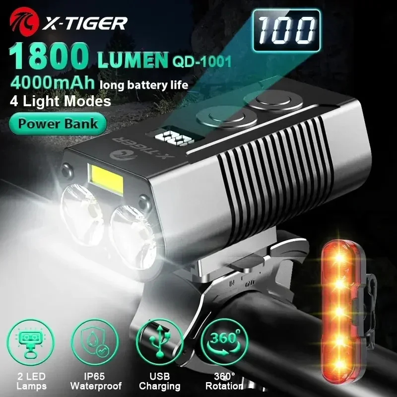 X-TIGER Bike Light Rainproof With Power Bank Rechargeable LED Lamp 4000mAh MTB Front Lamp Headlight Aluminum Bicycle Light