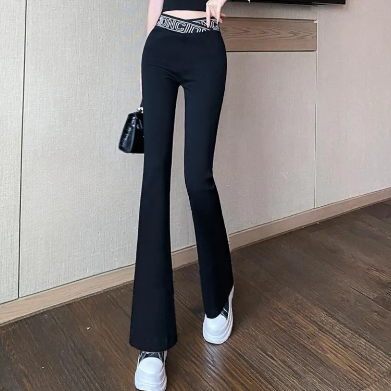 

2023 New Spring Summer Micro Bell-bottom Pants Outer Wear High-waisted Lean Stretch Tight Elastic Hin Thin Long Trousers Women