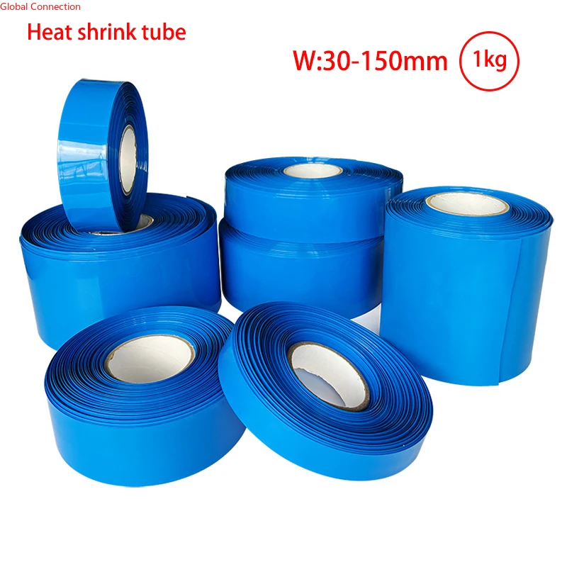 1kg PVC Heat Shrinkable Tube for 18650/21700/32650 Lithium Battery Covering Sleeve Heat Shrinkable Film Blue Cover Film 30-150mm