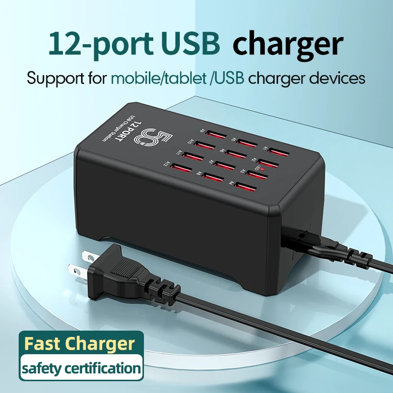 Ładowarka GaN 50W, 12-portowa stacja szybkiego ładowania USB C PD3.1 do iPhone 17 16 15 14 13 Pro Max Samsung MacBook Xiaomi