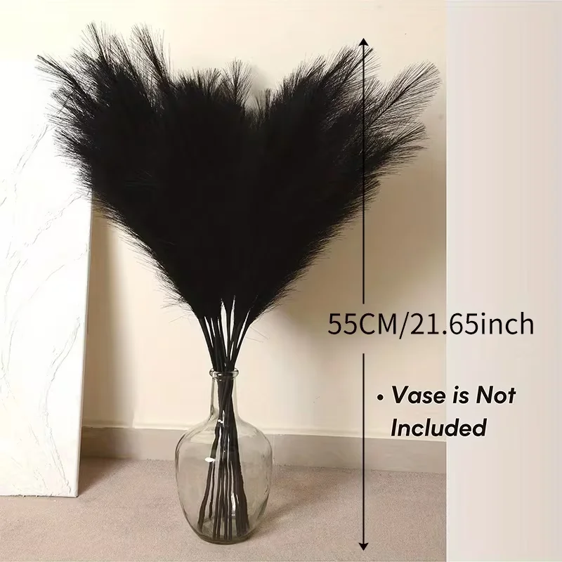 6 Pieces Artificial Pampas Grass Decor, Large Fluffy Faux Plush Plants for Halloween and Home Decoration (Black)