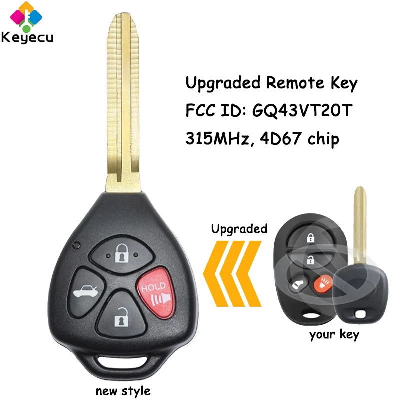 KEYECU Upgraded Remote Control Car Key With 4 Buttons 315MHz 4D67 Chip for Toyota Sienna 2004-2010 Fob GQ43VT20T - Slide Door