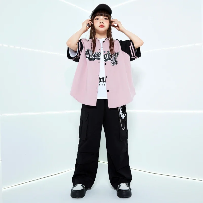Hip Hop Jungen Orange Baseball Jacke Cargo Hosen Mädchen Streetwear Mantel Kinder Jazz Kleidung Sets Kinder Street Dance Kostüm