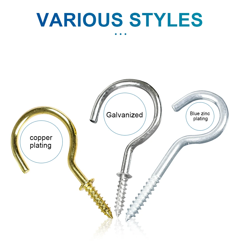 NINDEJIN 5-50pcs Ceiling Screw Hooks Copper Nickel Plated Wall Hanging Screws Kitchen Cup Hook for for Hanging Plants
