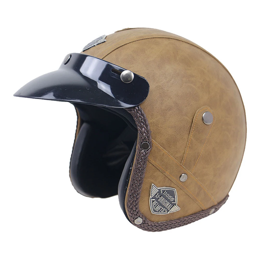 M-XL Brown Breathable Head Protection Wear-Resistant Motorcycle Kask Open Face Biker Leather Helmet Anti-Fall Motocross Supplies