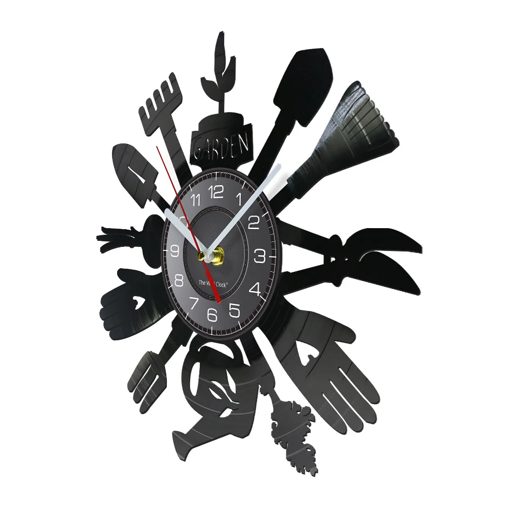 Gardening Tools Wall Clock Kitchen Wall Decor Cultivator Vinyl Record Wall Clock Watch Greenhouse Housewarming Gift For Gardener