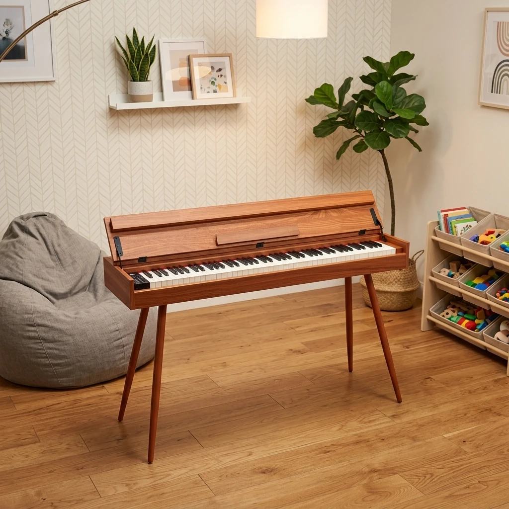 Upright Desk Piano With Metal Single Pedal Multifunction Buttons 12V Power Built-in Stereo Speaker Musical Instrument