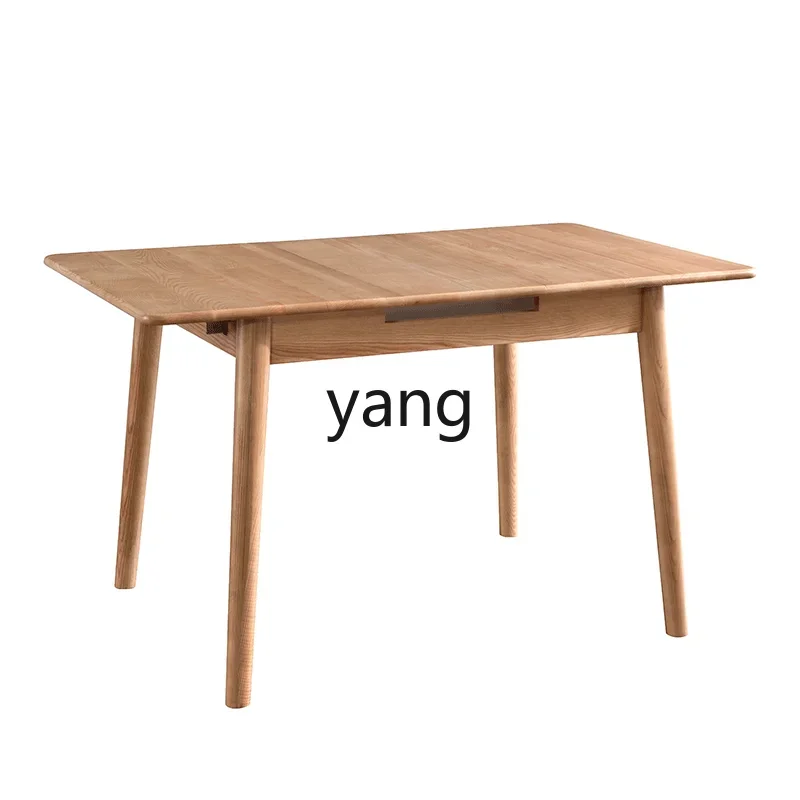 LTT solid wood retractable dining table log modern simple household small apartment dining table and chairs