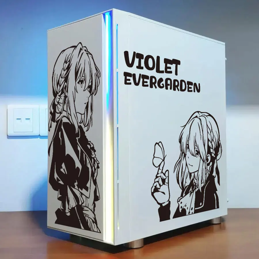 Violet Evergarden Anime Stickers for PC Case,Japanese Cartoon Decor Decals for ATX Computer Chassis Skin,Easy Removable