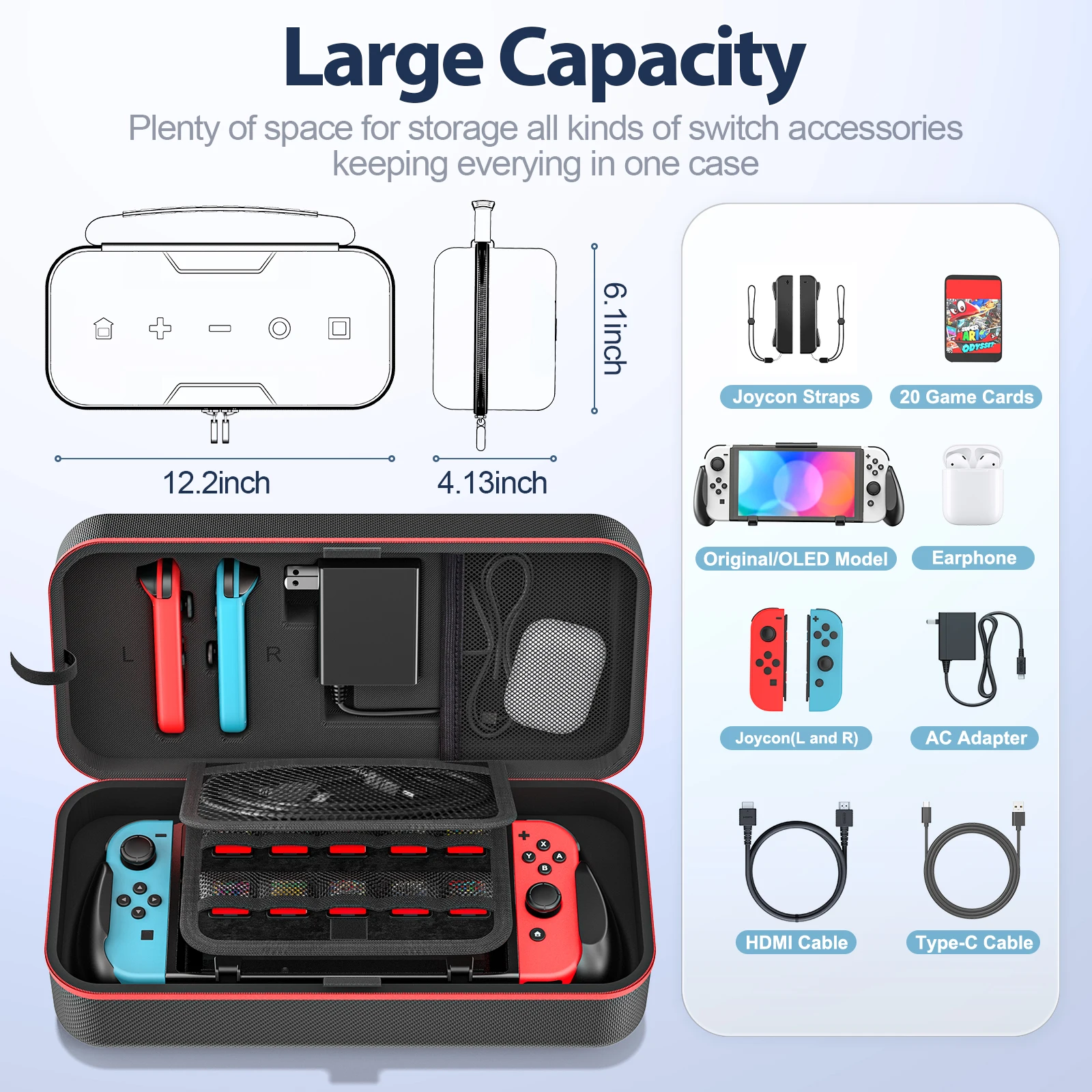 For Switch OLED Carrying Case Portable Switch Travel Carry Case Fit For Joy-Con And Adapter Hard Shell Protective Switch Case