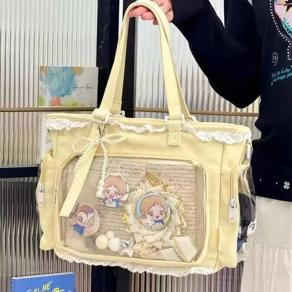 New Y2K Cute Japanese Ita Shoulder Bag Lolita Girls Transparent Tote Bag Large Capacity Crossbody Casual Bag DIY Display Handbag image 3