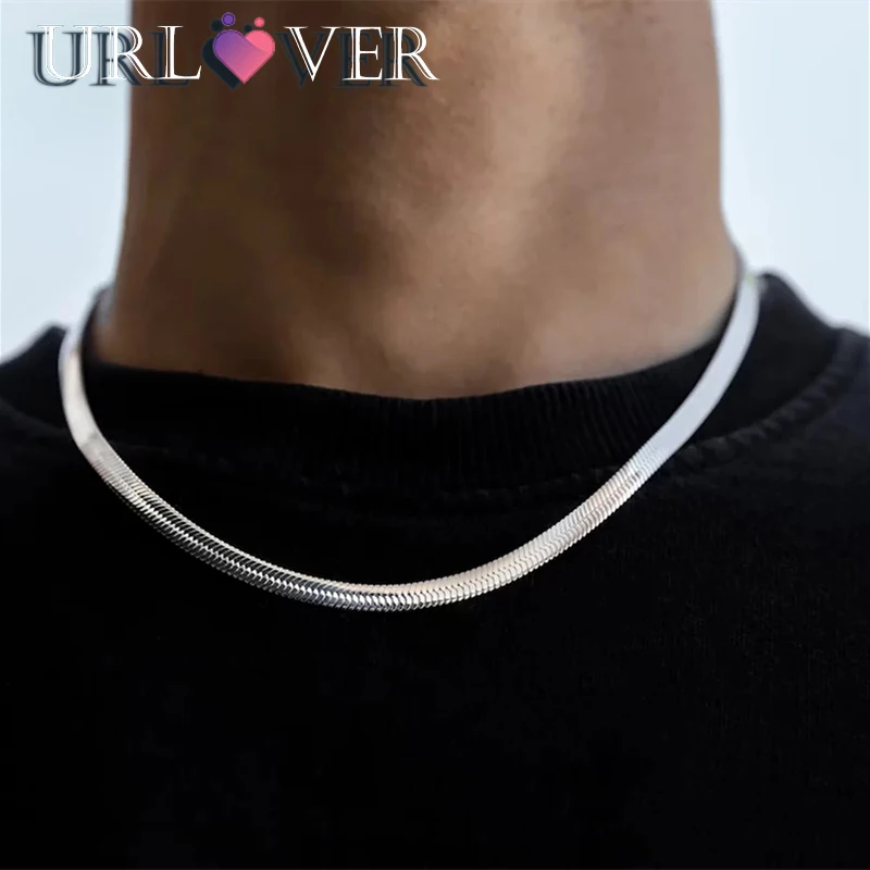 

4mm wide Snake Chain Necklace for Men Hip Hop New Fashion 925 Sterling Silver 18/20/22/24 inches Necklace Jewelry Accessories