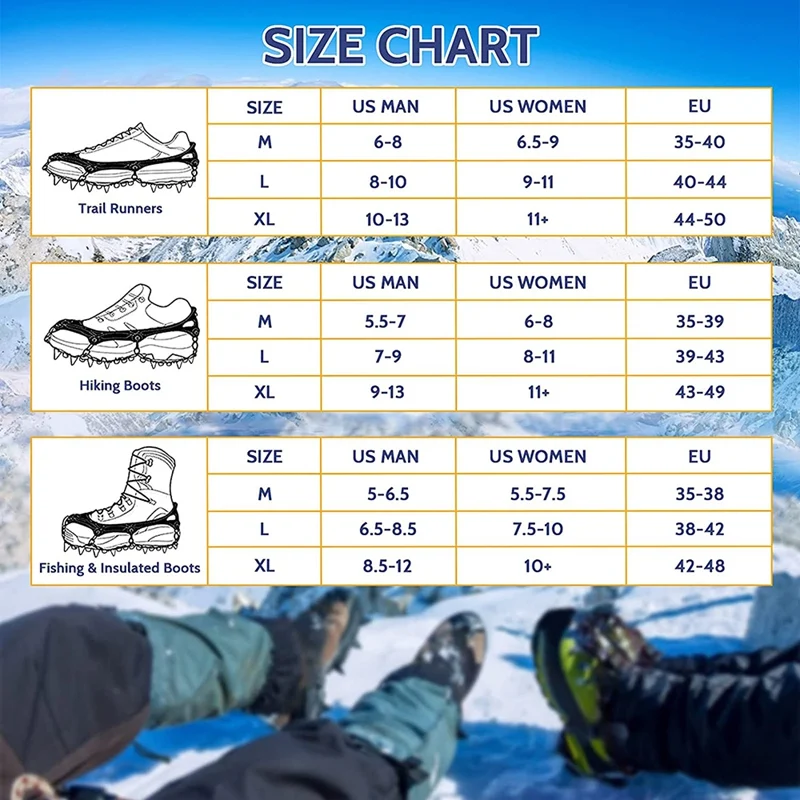남녀공용 크램폰, 아이스 클리트 트랙션 스노우 그립, 부츠 신발, 미끄럼 방지, 업그레이드 된 24 스테인레스 스틸 스파이크