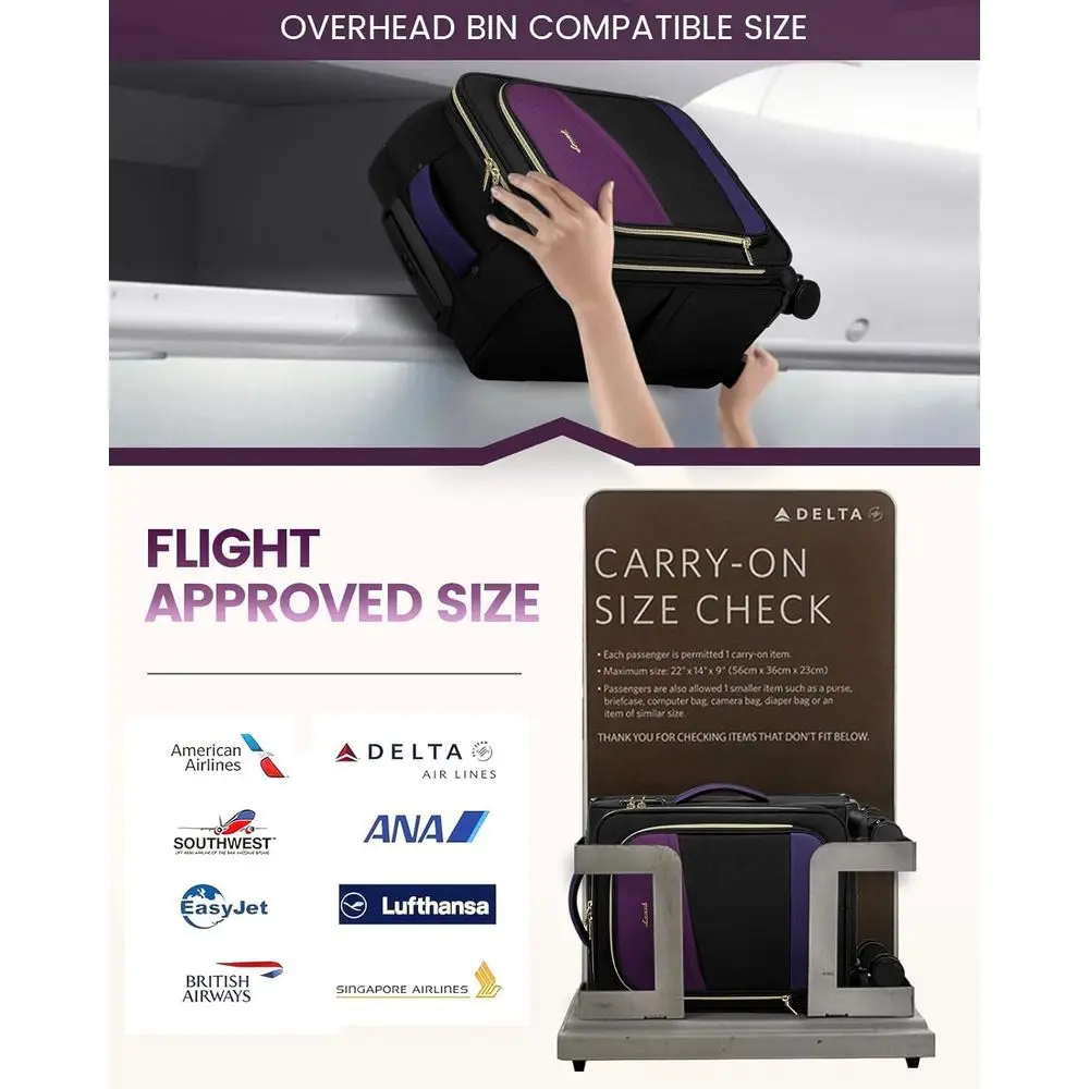 Conjunto de bagagem softside aprovada de 4 peças 22x14x9 polegadas com rodas e trava TSA para viagens de fim de semana