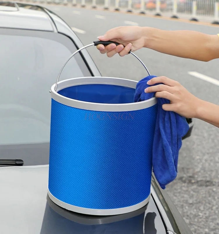 Cubo de agua plegable portátil para niños, cubo circular de lona para lavar el coche, Cubo de pesca para peces vivos