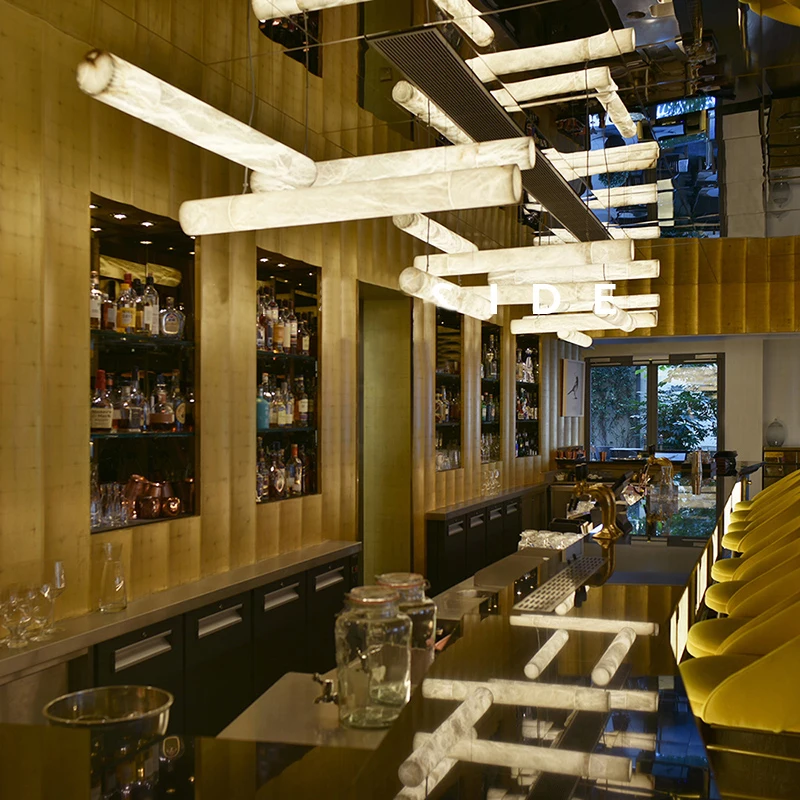 

Spanish marble pendant lamp for dining room, living room Linear luminaire, cylindrical body