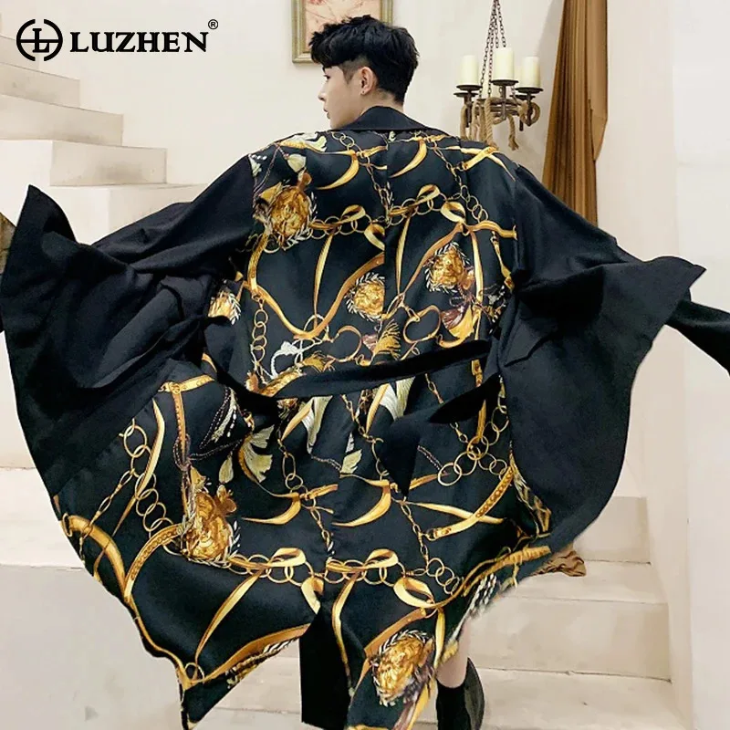 

LUZHEN Men Trench Coat Personalized Printed Patchwork Design Original Stylish Windbreaker High Quality Men's Nightgown LZ4883