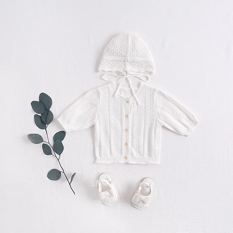 2022 baby wears prevented bask in air conditioning unlined upper garment of 7 minutes of sleeve knit hollow out jacket with hat