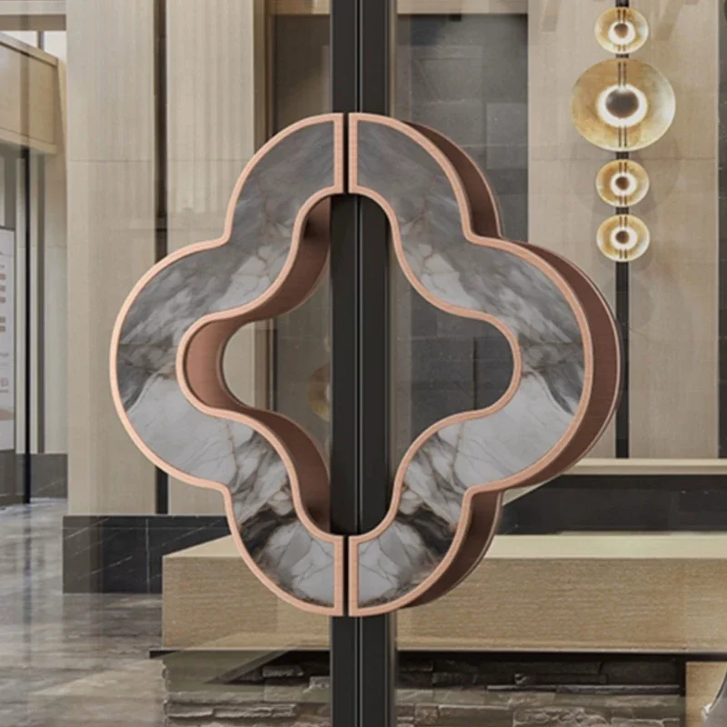 Customized semicircular handle glass door armrest metal wooden door double door antique copper new Chinese handle