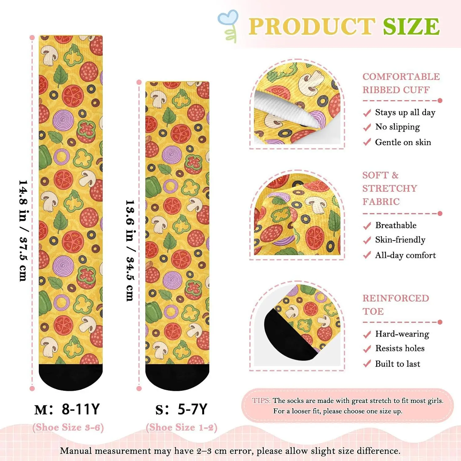 Pizza Topping Print Knee High Socks for Men Women Soft Stretchy Comfortable Novelty Casual Long Socks Fun Food Pattern Socks view 5