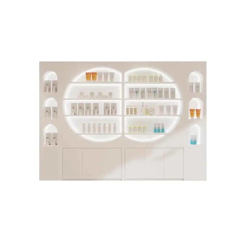 #Modern wooden panel eco-friendly skin care product display cabinet, suitable for beauty salons, bathrooms, bedrooms - commercia
