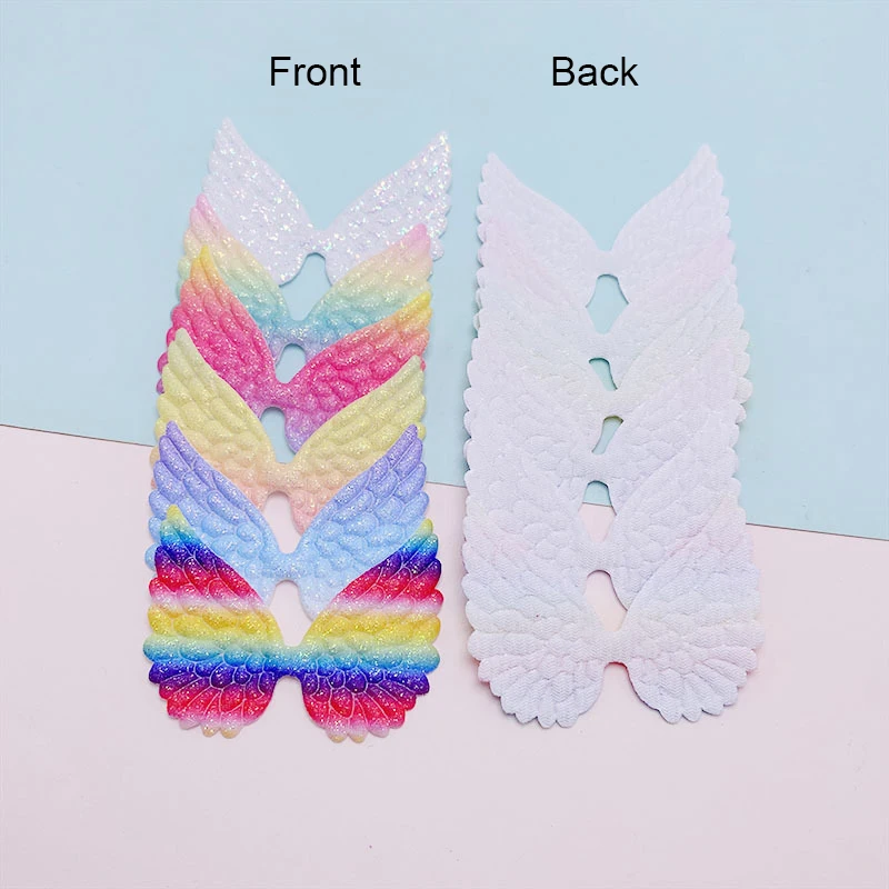 30Pcs 6*4.5CM Shiny Angel Wing Padded Appliques For Children Hat Sewing DIY Headband Hair Clip Accessories Patches