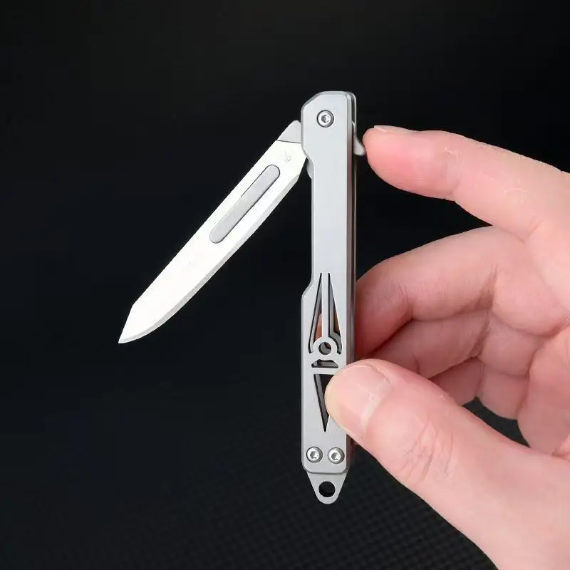 New Fast Open Mini Stainless Steel Scalpel Folding Knife EDC Outdoor Unpacking Pocket Key Knife #60 Blades Replaceable Blade