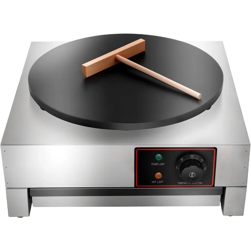 Crepera eléctrica comercial, plancha de acero inoxidable de 1700W y 16 pulgadas con sartén antiadherente para crepé, ajustable 50-300