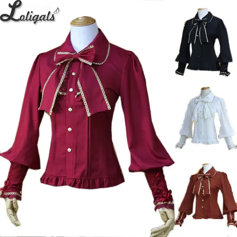 Vintage Women\'s Chiffon Blouse Long Lantern Sleeve Button Down Shirt 6 Colors