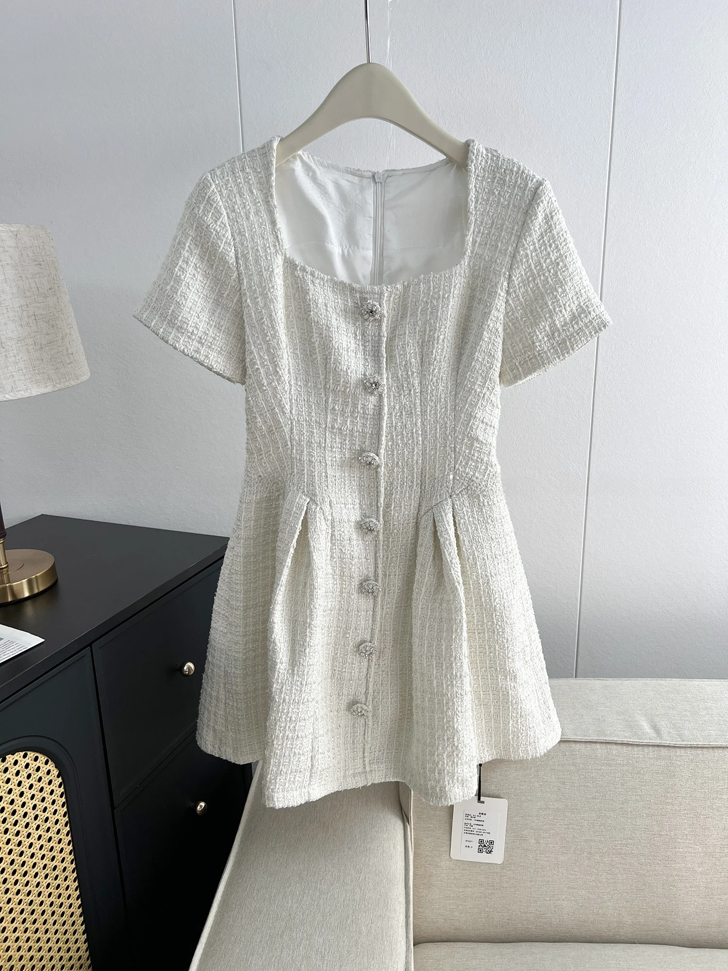 Ele Simple Square Collar Single Button ort Sve Waist Cinched Dr Faionable Summer New Arrival Lady's Dr