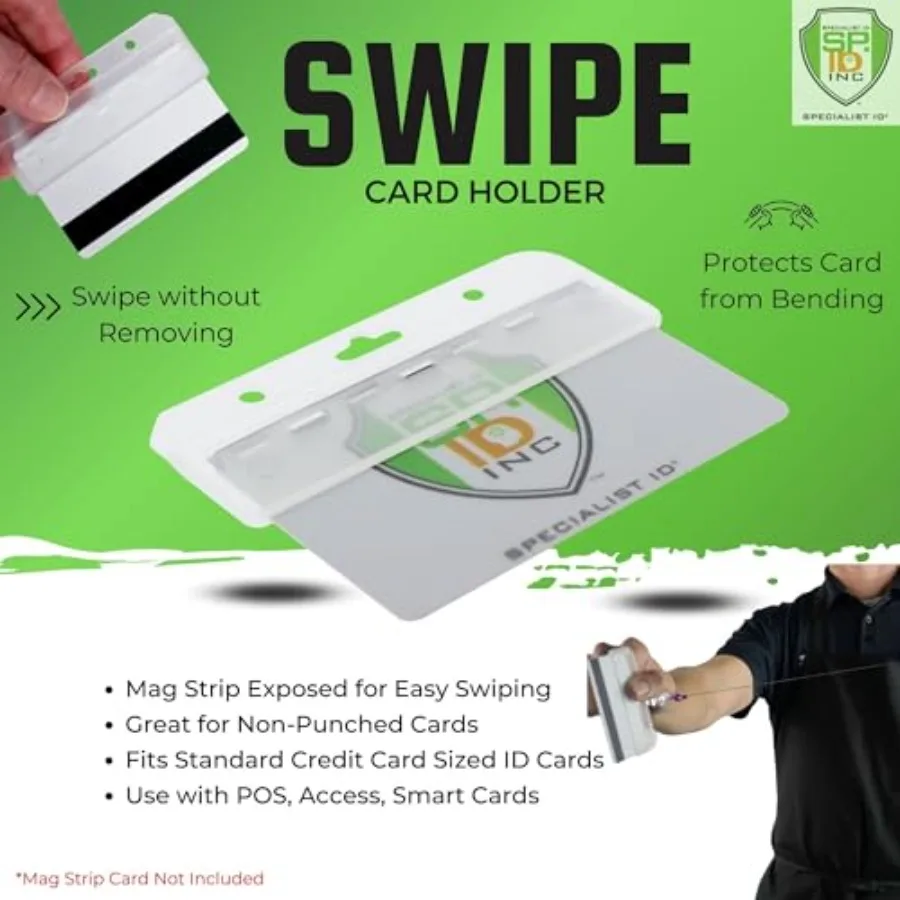 Frosted Rigid Plastic Horizontal Half Card ID Badge Holders - Hard Plastic Easy Access Swipe Card Gripper - Swipeable Badge Hol
