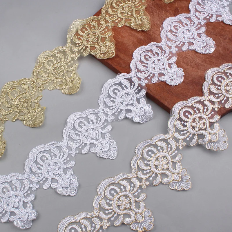 

30 ярдов белая золотая ткань с зазором, цветок, Венеция, сетка, кружевная бейка, аппликация, швейное ремесло для невесты, свадебные платья