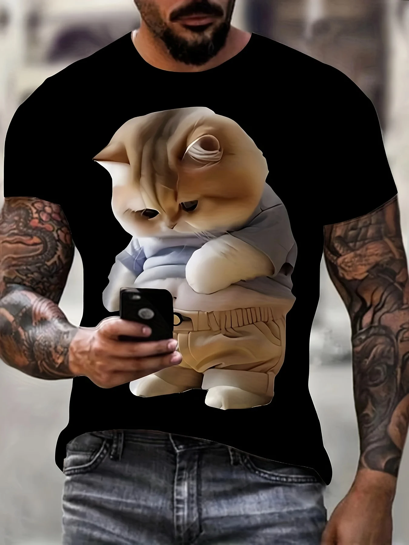 

New Funny Fat Cat Printed Men's T Shirt Short Sleeve Unisex Summer Leisure Tees 3D Printed Fashion Crew Neck Cute Men Clothing