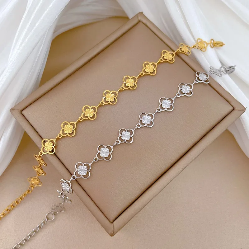Four Leaf Clover Luxury Engagement Bling Bracelet Women 18k Gold-Plated Stainless Steel Non Fading Fashion Birthday Jewelry Gift