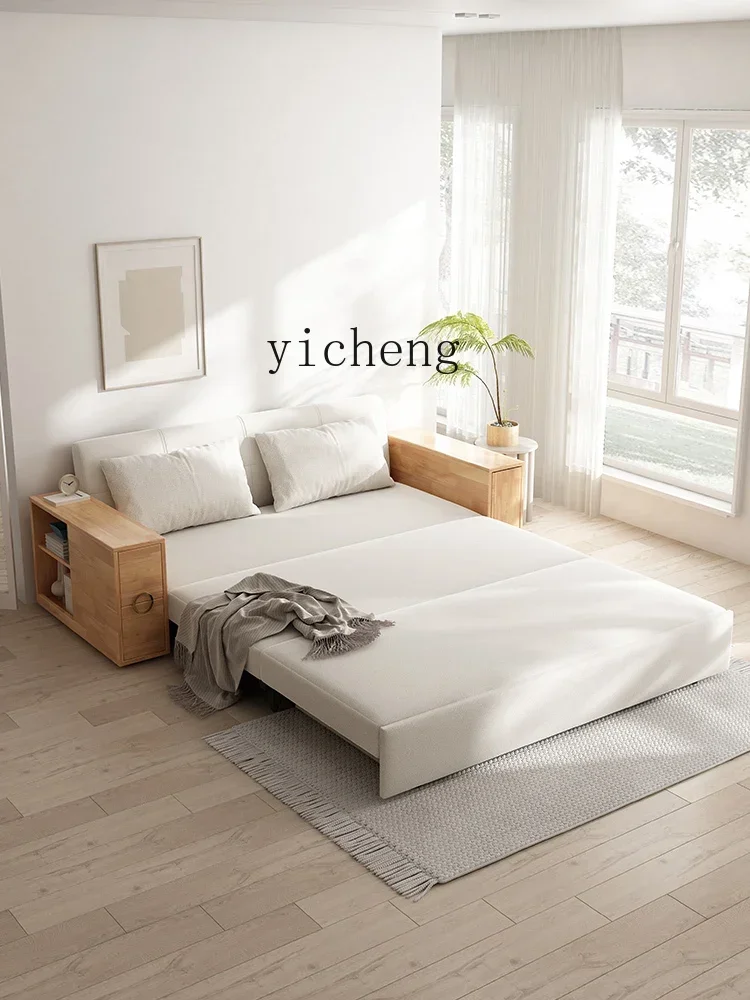 YZ  multifunctional solid wood sofa bed folding dining table integrated dual-purpose living room tatami storage push-pull bed