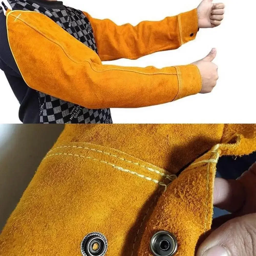 Non-stick Liner Leather Welding Work Sleeves Arm Protection Cowhide Leather Welding Arm Sleeve Thickened Heat Flame Resistant