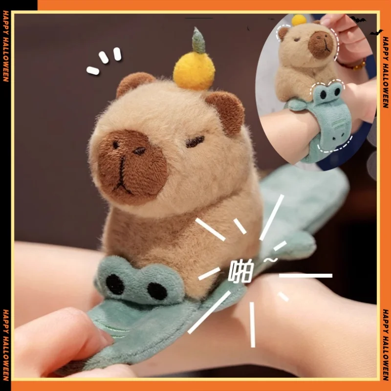 Kawaii Capybara Snap Circle Plush Toys Cute Capybara Plush Pendant Keychain Kids Backpack Decor Party Gift Fluffty Doll Toy