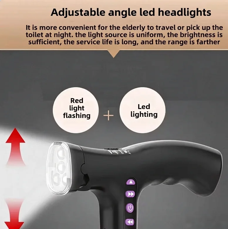 Elderly Adjustable L-ED Walking Cane FM Radio MP3 Smart Safety Fall Alarm Walking Stick Trusty Sticks for The Elder Fathers view 5