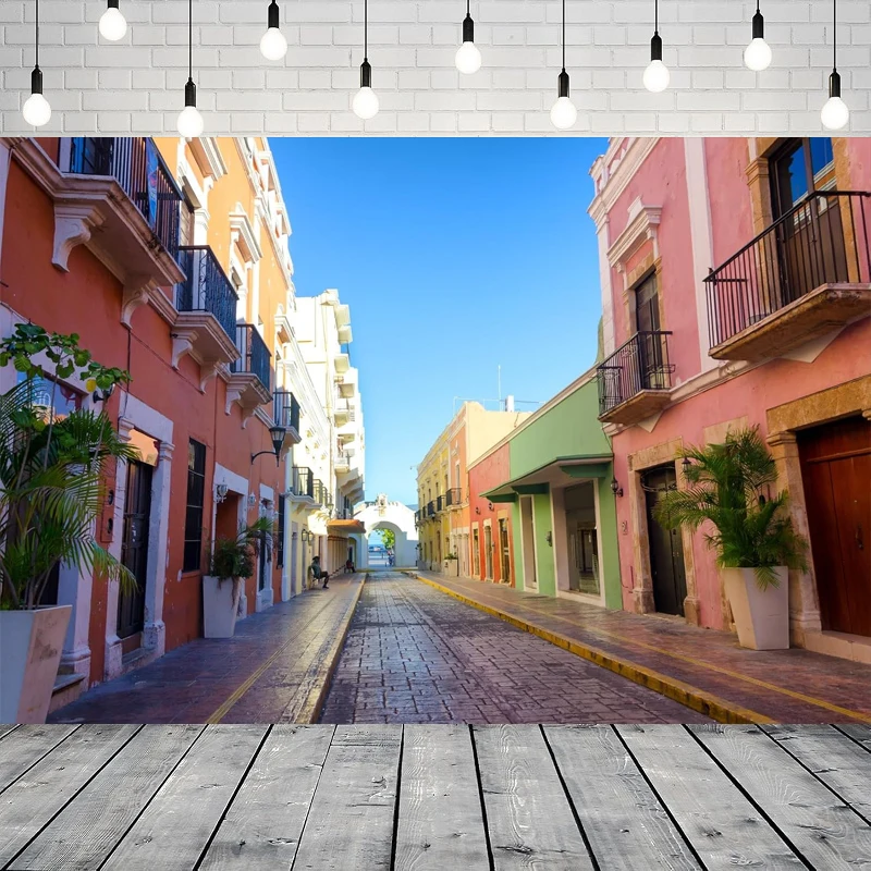 

Мексиканский городской уличный пейзаж фон для фотосъемки Пуэрто-Влаверта красочный фон для квартиры здания вечерние фон настенный баннер