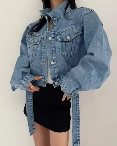 2 colors Women's casual Jean Coats 2025 Spring Women Denim Jacket Long Sleeve cropped Female Girls streetwear(N2418)