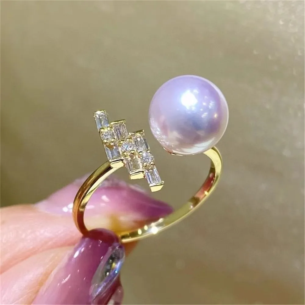 DIY Pearl Accessories 18K Bag Gold Copper Thick Gold-plated Crystal Clear Rock Sugar T Square Zircon Open Ring Work in Progress