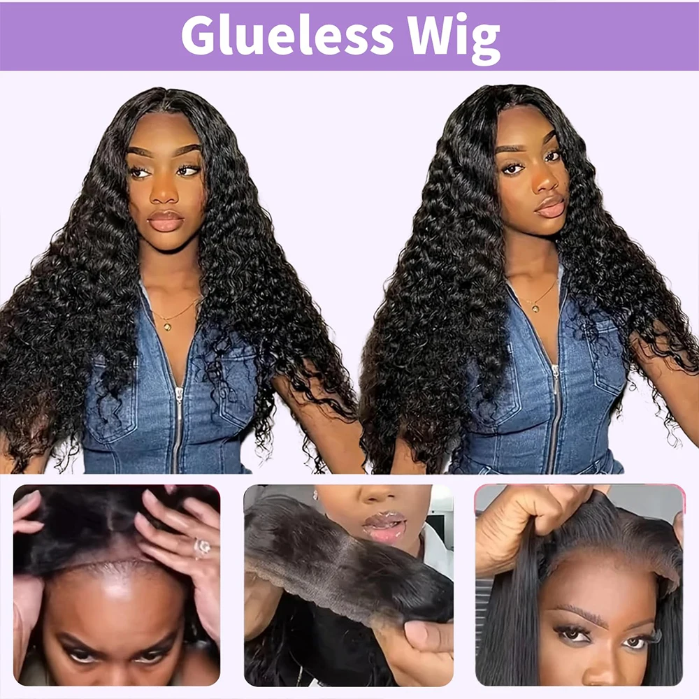 42 Inch Wear and Go Glueless Wigs Human Hair Pre Plucked Pre Cut 5x5 HD Lace Closure Wigs 250% Density Deep Wave Wig for Women image 5