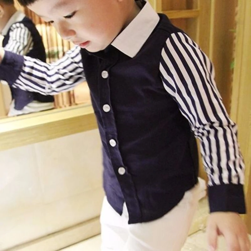 

Spring and Autumn Boys Birthday Dress Baby Striped Gentleman Shirt Boys Cotton Long Sleeve Shirt Boys White Short Sleeve T-Shirt