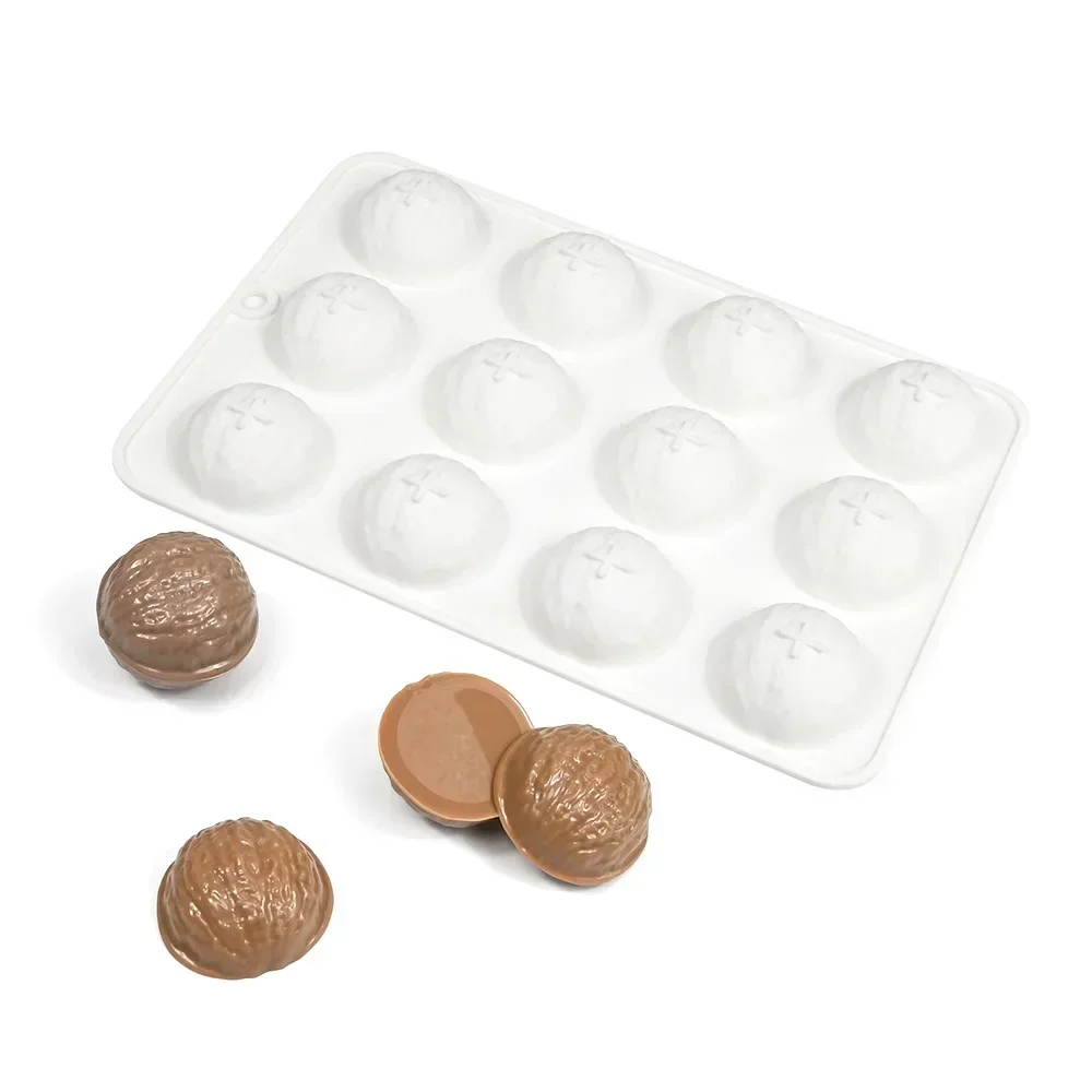 12Cavity Walnut Nut Shaped Chocolate Molds Cake Pudding Fondant Mould Cake Decorating Tools Cupcake Topper Ice Cube Tray Baking