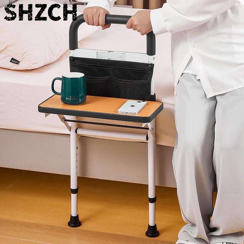 Household Bed Guardrail Old Man Getting Up Aid Old Man with Table Board Bedside Armrest with Light Help Railing
