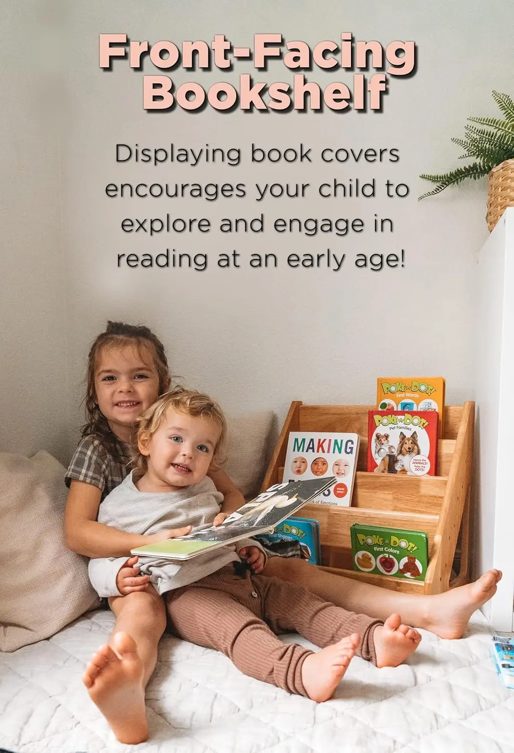 Forward-Facing Toddler Bookshelf - Montessori Book Display Rack for Kids, Encourages Early Reading & Independence