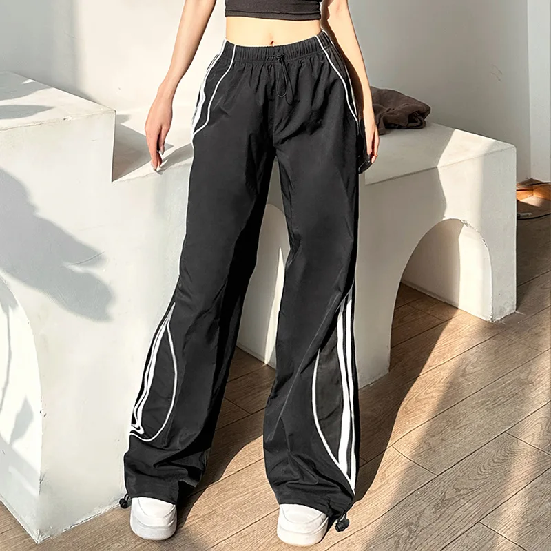 

American Fashion 2024 Spring/Summer New Pants Women's Solid Color Loose Street High Waist Straight Drawstring Casual Pants